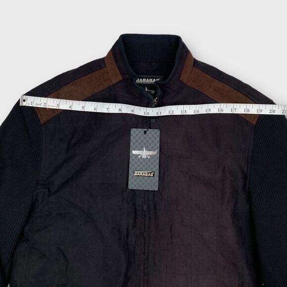 Barabas Bomber Jacket Mens Extra Large Quilted Wool Blend Zip Knit Sleeve Black - Picture 11 of 14